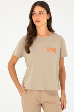 Футболка U.S. Polo Assn женская светло-хаки хлопок  фото 10
