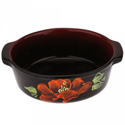 Лоток для запекания керамический "Десерт" 2л, д23,5см, h12,5см, "Мак черный", малый, с ручками, с крышкой (Россия)