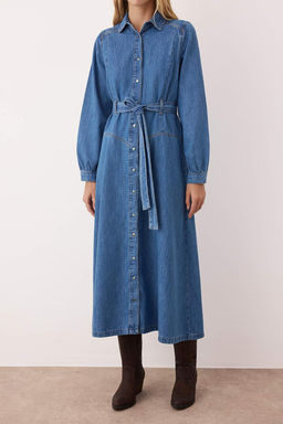 Mavi Kemer Detayl? Maxi Denim Elbise TWOAW26EL00044
