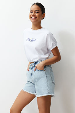 Ac?k Mavi Beli Lastikli Denim Sort TWOSS24SR00057