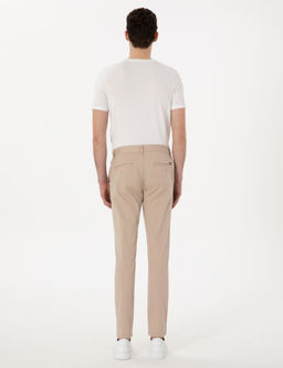 Bej Slim Fit Beli Lastikli Kanvas Pantolon
