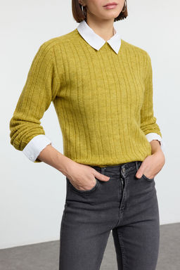 Somon Yumusak Dokulu Dik Yaka Regular Triko Kazak TEDAW25KZ00041 - Trendyolmilla фото 5