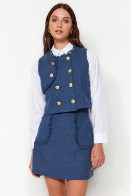 TRENDYOLMILLA Indigo Dugmeli Tuvit Dokuma Yelek TWOAW24YE00062