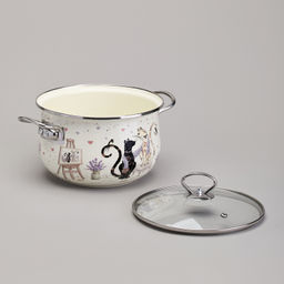 КАСТРЮЛЯ AGNESS ЭМАЛИРОВАННАЯ СО СТЕКЛЯННОЙ КРЫШКОЙ СЕРИЯ LAVANDER CATS, 3,8 Л ДИА. 22СМ фото 4