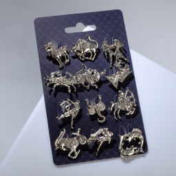 Цена за 12 шт. Брошь «Знаки зодиака» ассорти, гороскоп, белая в серебре