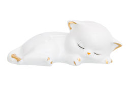 Фигурка декор. 8*4*3 см "Котенок спящий" белая, золото
