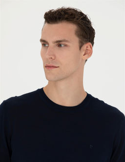 Lacivert Slim Fit Bisiklet Yaka Y_n Kar___ml_ Basic Triko Kazak - Pierre cardin фото 2
