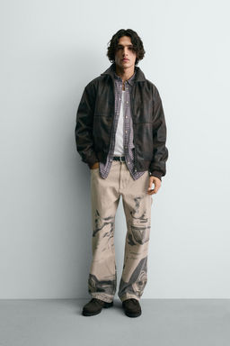 EMBOSSED FAUX LEATHER BOMBER JACKET FORD