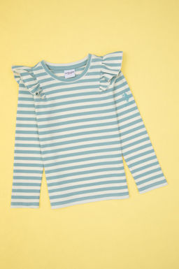 K_z _ocuk Mint _izgili Bisiklet Yaka Sweatshirt