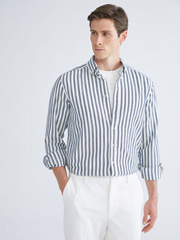 Regular Fit Uzun Kollu ?izgili Erkek G?mlek