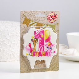 Свеча для торта цифра «1 годик, зверушки» 1 розовая, 8 см