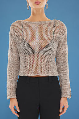 Vizon Kay?k Yaka Payetli Kazak TWOSS25KZ00003 - Trendyolmilla фото 4