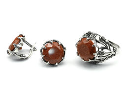 Кольцо Серьги авантюрин имитация размер 19