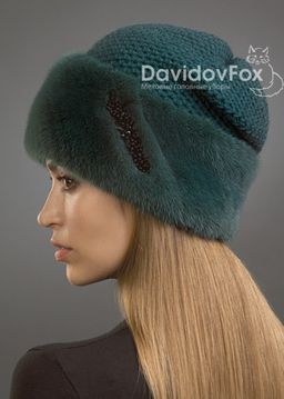 Шапка Лия норка трикотаж изумруд