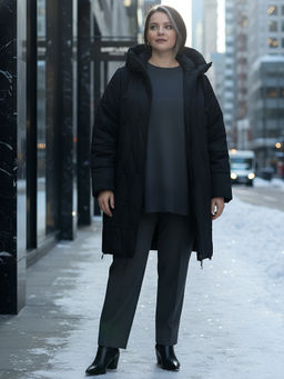 Пальто зимнее утепленное женское большого размера черного цвета 7699Ch - Visdeer фото 26