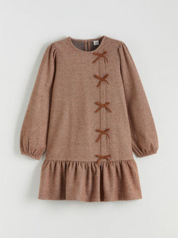 Bisiklet Yaka Fiyonk Detayl? K?z ?ocuk Elbise