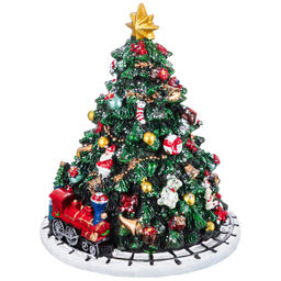 Музыкальная карусель 12*12*14,5 см "Рождественская ель" с железной дорогой, механическая