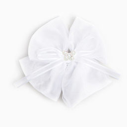 Бант для волос на резинке школьный, белый, 13×15 см, Кошечка Мари