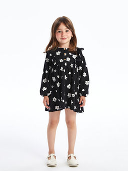 Bisiklet Yaka Uzun Kollu Desenli K?z Bebek Elbise