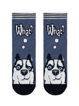 Цена за 2 пары. Носки Классические CONTE Хлопковые носки HAPPY с пушистым рисунком Хаски темный джинс - Conte elegant фото 2