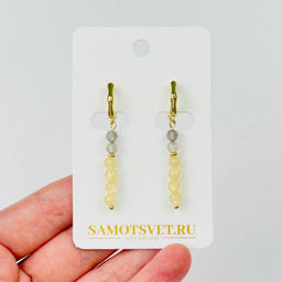 Серьги длинные из Селенита и Лабрадора