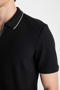 Футболка-поло с короткими рукавами и застежкой-молнией Slim Fit - Defacto фото 5
