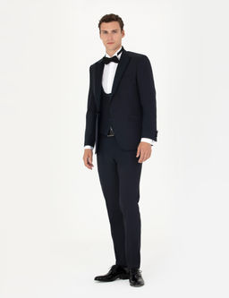 Lacivert Ex. Slim Fit Yelekli Smokin