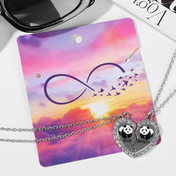 Кулоны парные «Сердечко с пандами», 45 см, цвет чёрный/белый в серебре