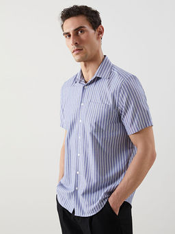 Regular Fit K?sa Kollu ?izgili Erkek G?mlek