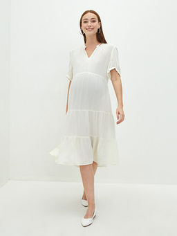 V Yaka K?sa Kollu ?izgili Hamile Elbise