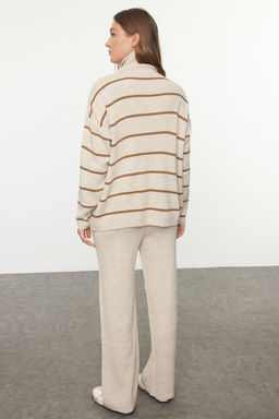 Bej Genis Kal?p Fermuarl? Triko Alt-Ust Tak?m TWOAW24AU00025