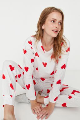 Trendyolmilla Beyaz %100 Pamuklu Kalpli Orme Pijama Tak?m? THMAW21PT0566 фото 15