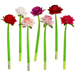 Цена за 32 шт. Ручка-прикол Роза, синий стержень, гелевая, МИКС