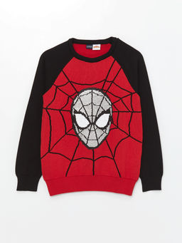 Bisiklet Yaka Spiderman ?ift Y?nl? Payetli Uzun Kollu Erkek ?ocuk Triko Kazak