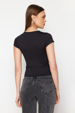 TRENDYOLMILLA Beyaz Poliamid K?sa Kol Bisiklet Yaka Fitted/Vucuda Oturan Orme T-Shirt TWOSS24TS00238  фото 10