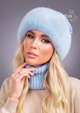 Шапка Ника трикотаж экомех голубая