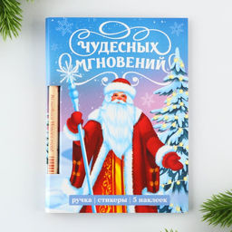 Подарочный набор новогодний, блок для записей 30 листов, ручка синяя паста, наклейки 5 шт. «Чудесных мгновений»