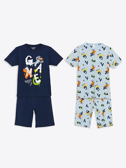 Bisiklet Yaka Erkek ?ocuk ?ortlu Pijama Tak?m? 2li
