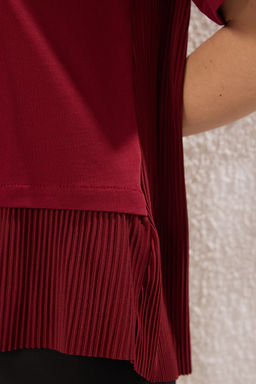 Bordo Oversize/Genis Kal?p Pilise Detayl? Orme Bluz TWOSS25BZ00466 - Trendyolmilla фото 3