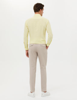 Bej Dad Fit %100 Pamuk Pileli Kuma_ Pantolon