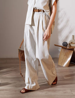 Брюки палаццо в полоску из легкого хлопкового поплина