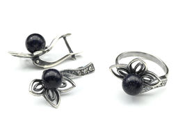 Кольцо Серьги с авантюрином синим имитация размер 19