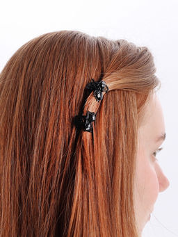 Цена за 6 шт. Крабик для волос «Чёрные кружева», два сердца, 2.3 см, чёрный