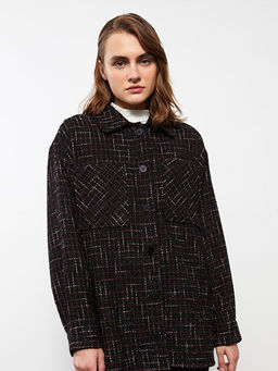 ?nden D??me Kapamal? Desenli Uzun Kollu Kad?n T?vit G?mlek Ceket