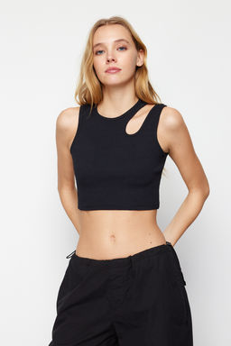 Trendyolmilla Siyah-Beyaz 2li Paket Cut Out Detayl? Fitted Crop Fitilli Esnek Orme Atlet TWOSS23AL00006  фото 22