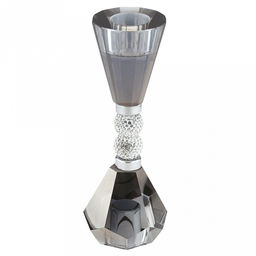 Подсвечник стеклянный "Гроза" h16см, чаша д4см, h2,5см, отвинчивающаяся, основание д5см, двухсторонний, 2 шарма с кристаллами, дымчатый, в коробке (Китай)