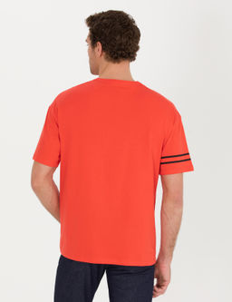 K_rm_z_ Bisiklet Yaka Oversize T-Shirt