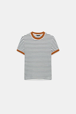 CAMISETA RAYAS MANGA CORTA / Crudo / Marino - Zara фото 4