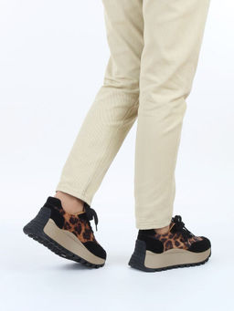 04-PDH362-1 BLACK/LEOPARD Кроссовки демисезонные женские (натуральная замша, натуральная кожа)