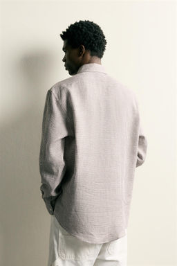 CAMISA REGULAR FIT CUADROS 100% LINO / Tostado - Zara фото 3
